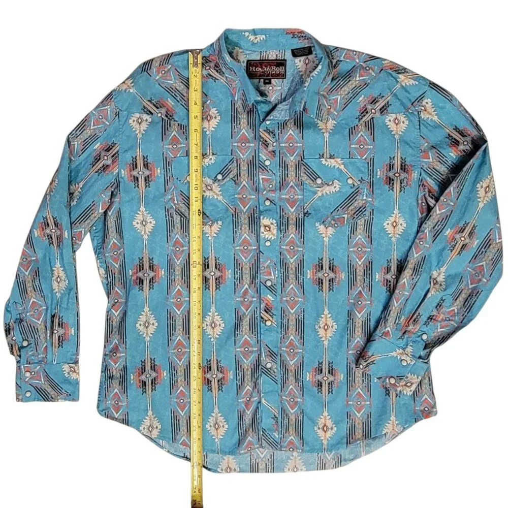 Western Cowboy Pearl Snap Front Aztec 100% Cotton Shirt Men's XXL